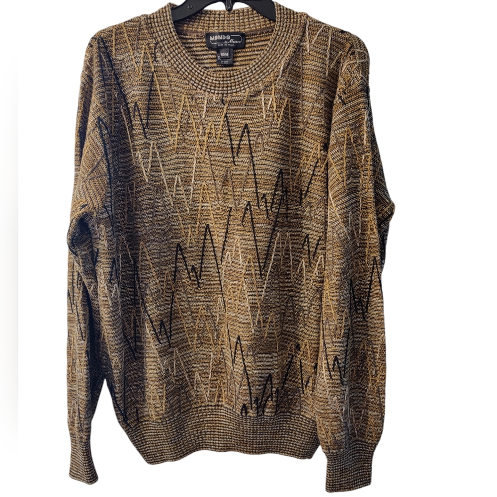 Mundo De Marco Men's V-Neck Sweater Italian Brown and Black Size M